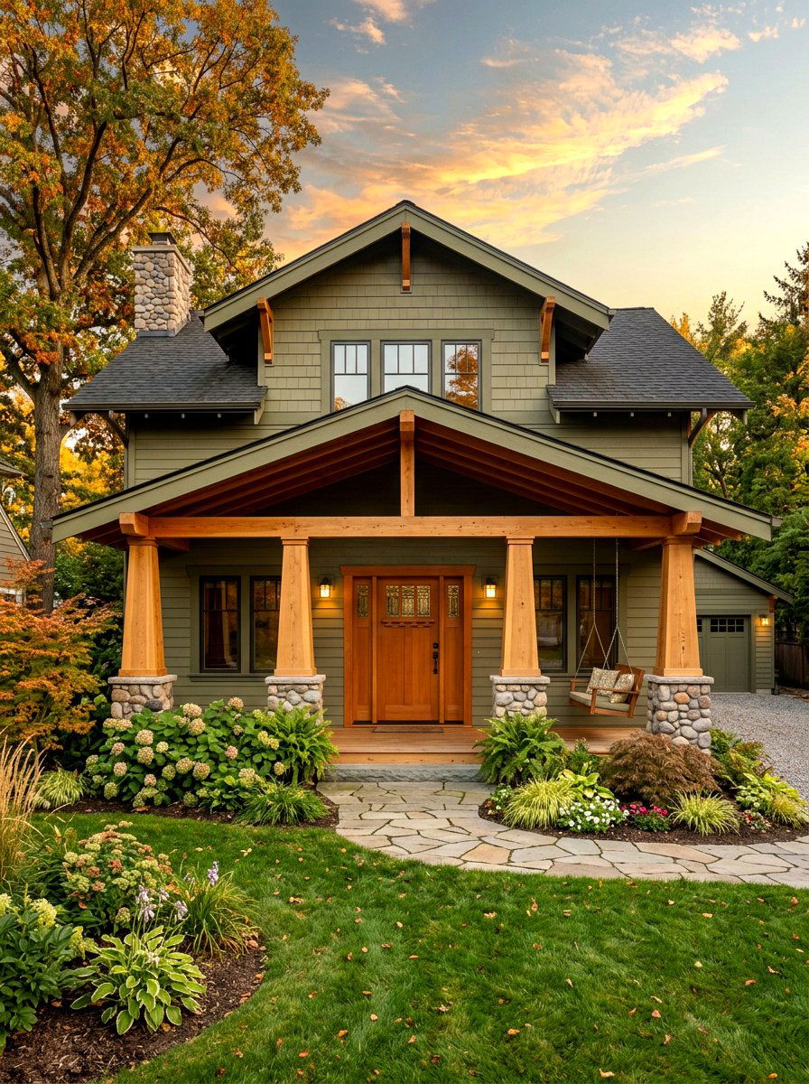 Olive Green Craftsman House - 30 olive green exterior ideas