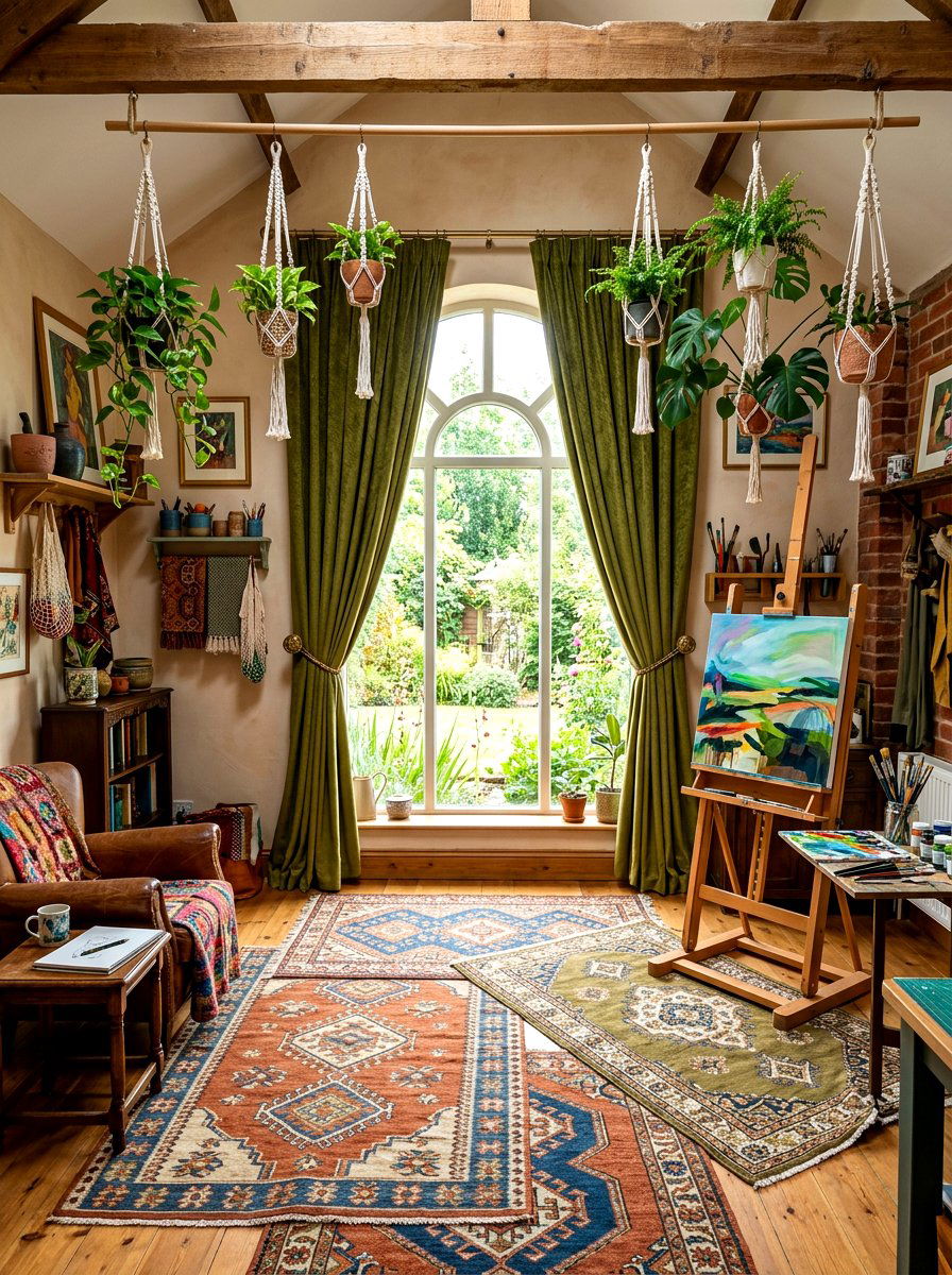 Olive Green Curtains For Bohemian Studio - 30 drapery color ideas