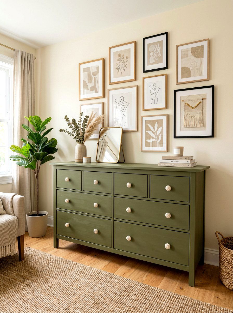 Olive Green Dresser In Cream Room - 30 olive and cream bedroom ideas