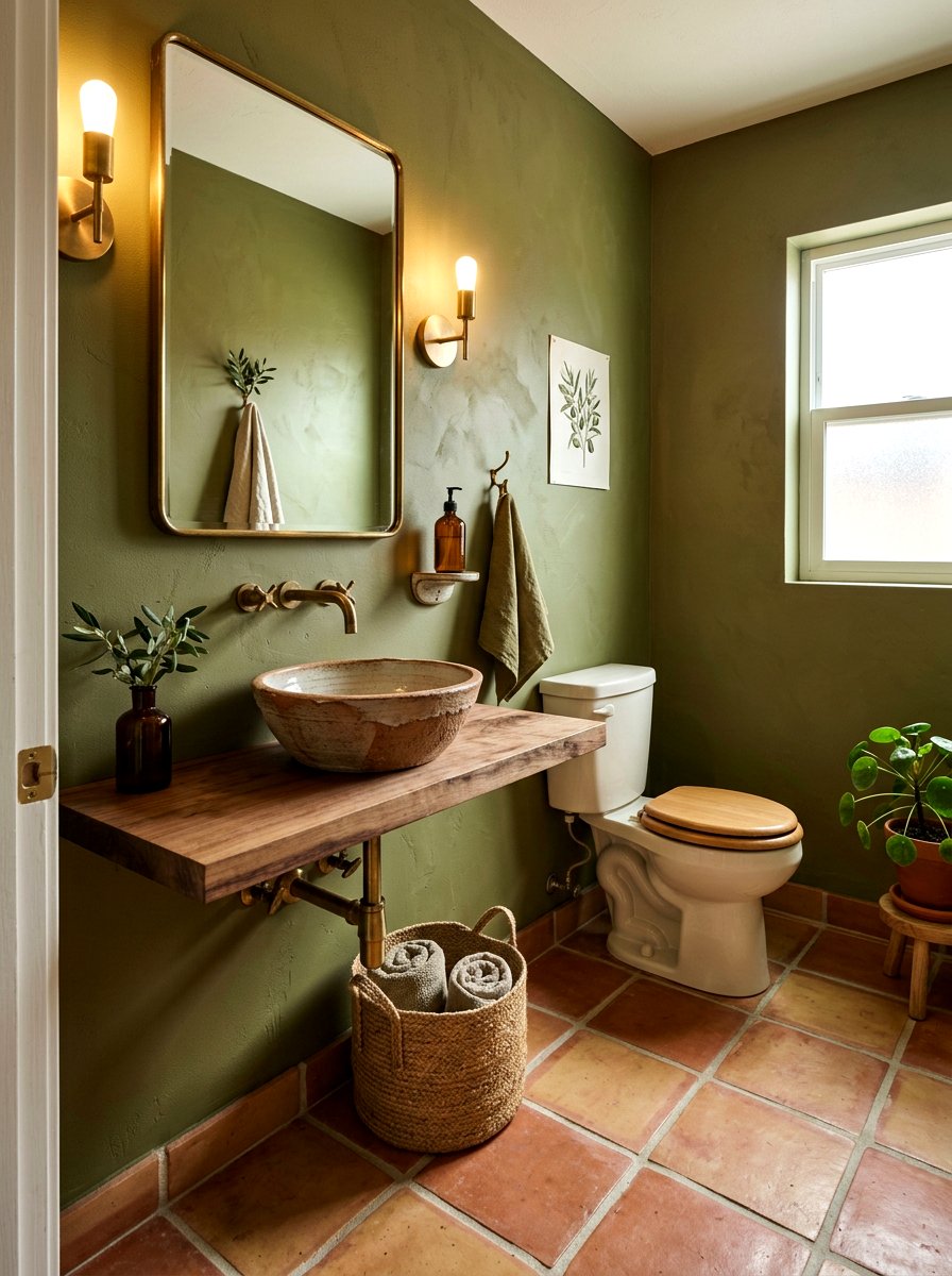 Olive Green Earthy Powder Room - 30 olive powder room ideas