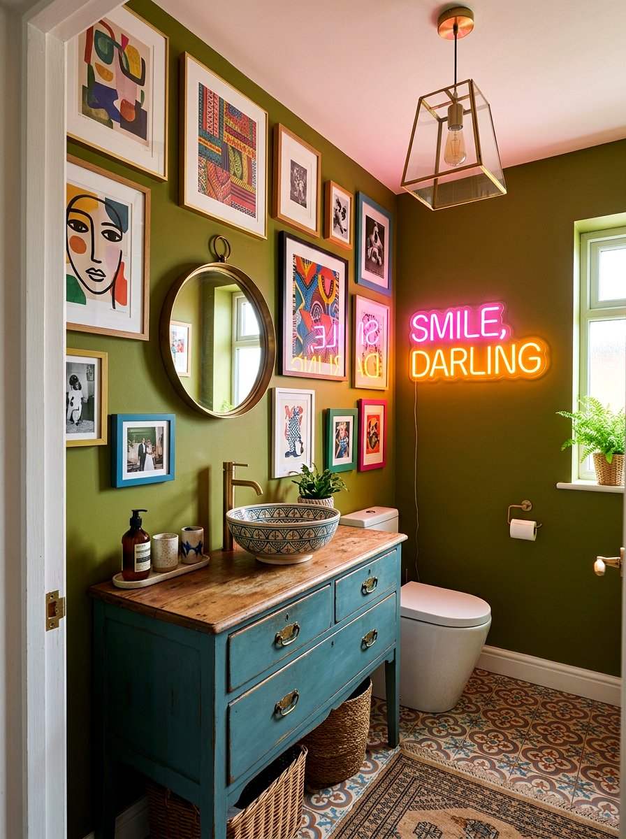 Olive Green Eclectic Powder Room - 30 olive powder room ideas