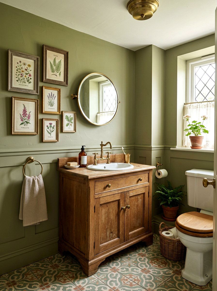 Olive Green English Country Powder Room - 30 olive powder room ideas