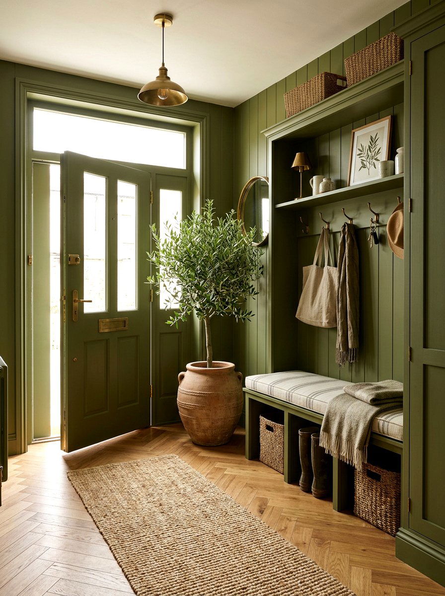 Olive Green Entryway - 30 botanical drench room ideas