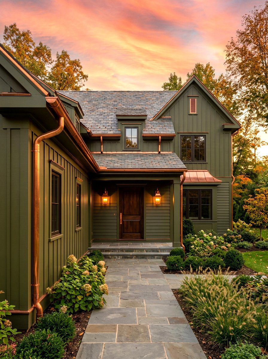 Olive Green Exterior With Copper Accents - 30 olive green exterior ideas