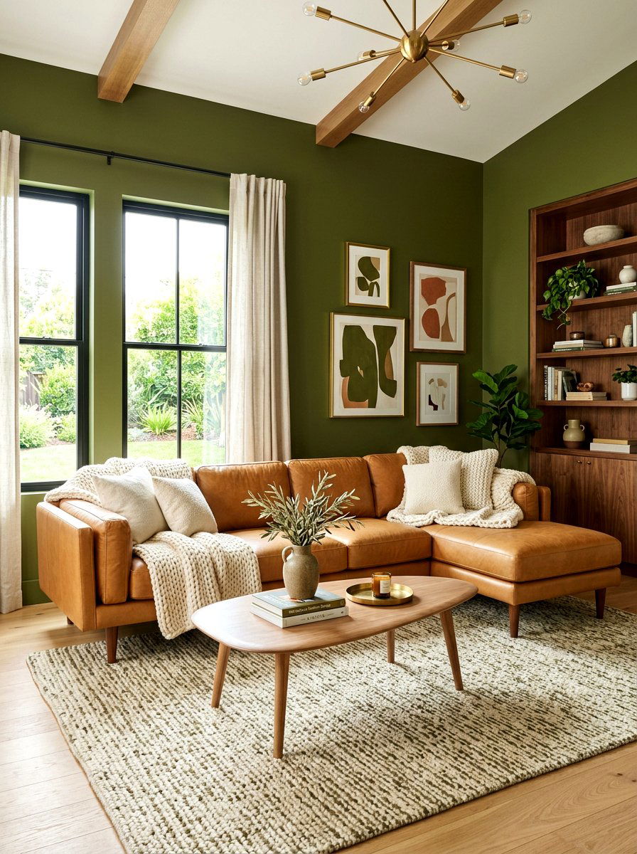 Olive Green Family Room - 30 saturated color room ideas
