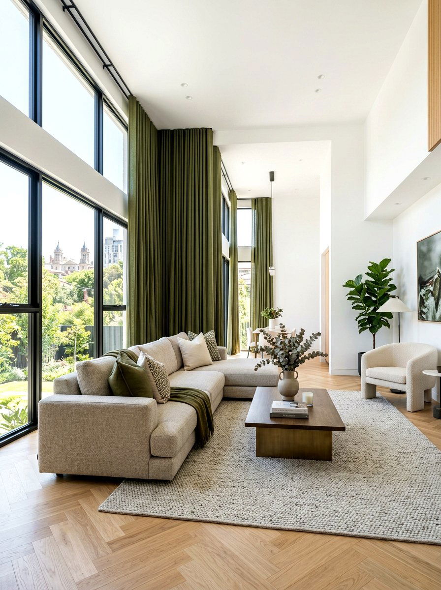 Olive Green Floor To Ceiling Curtains - 30 deep olive lounge ideas