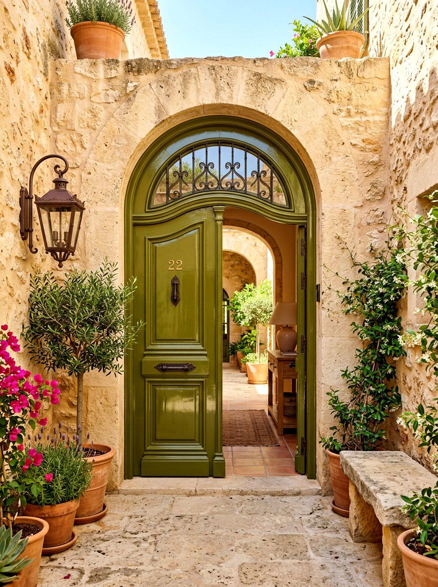 Olive Green Glossy Front Door - 30 lacquered front door ideas
