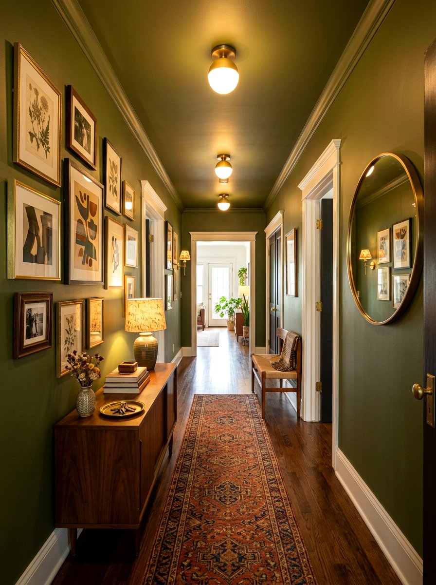 Olive Green Hallway - 30 color drenched hallway ideas