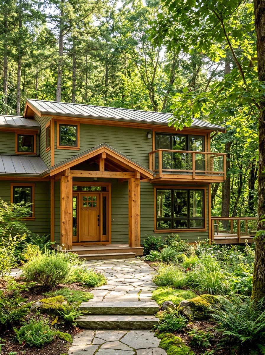 Olive Green House With Natural Wood Accents - 30 olive green exterior ideas