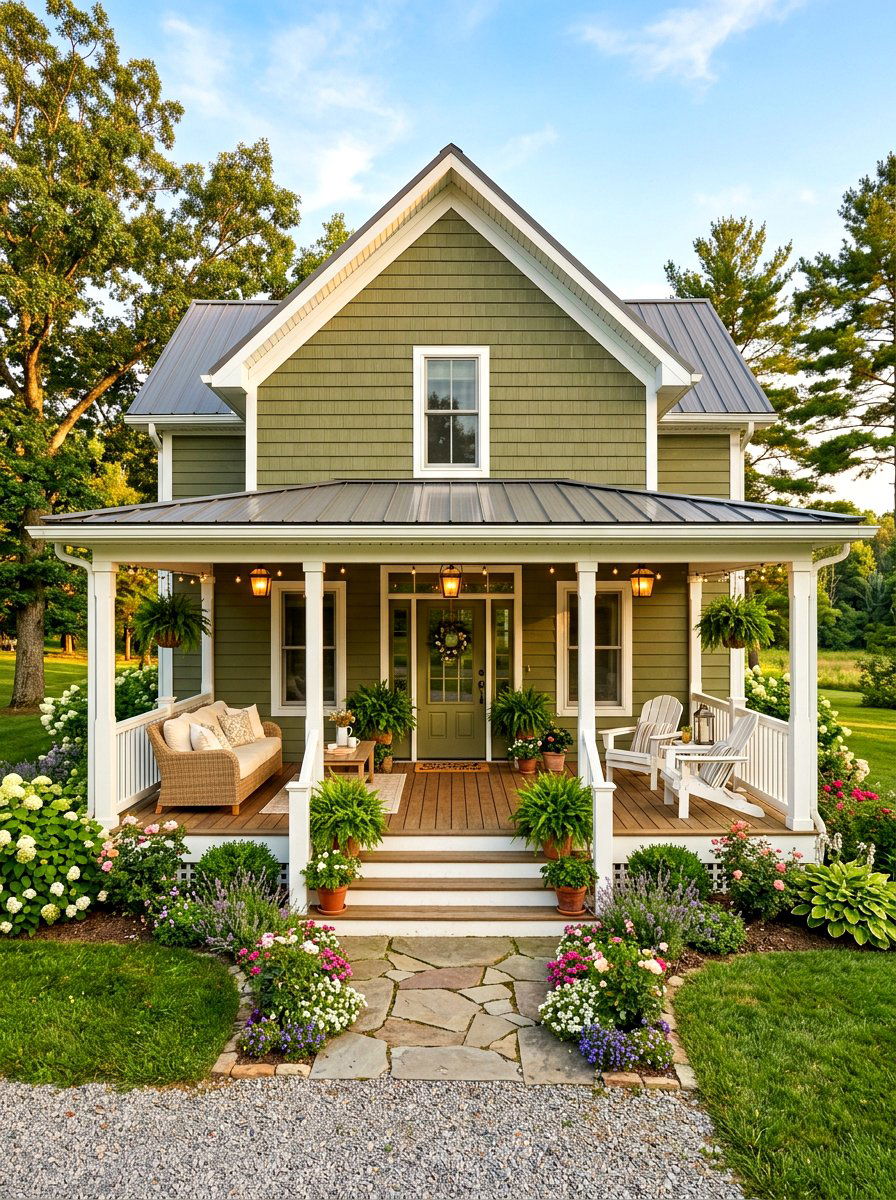 Olive Green House With Porch - 30 olive green exterior ideas