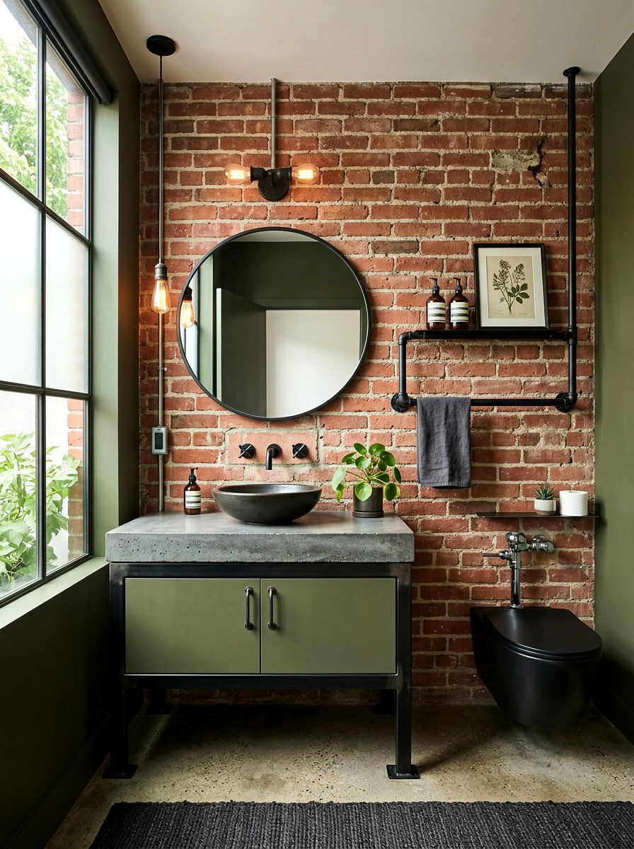 Olive Green Industrial Powder Room - 30 olive powder room ideas