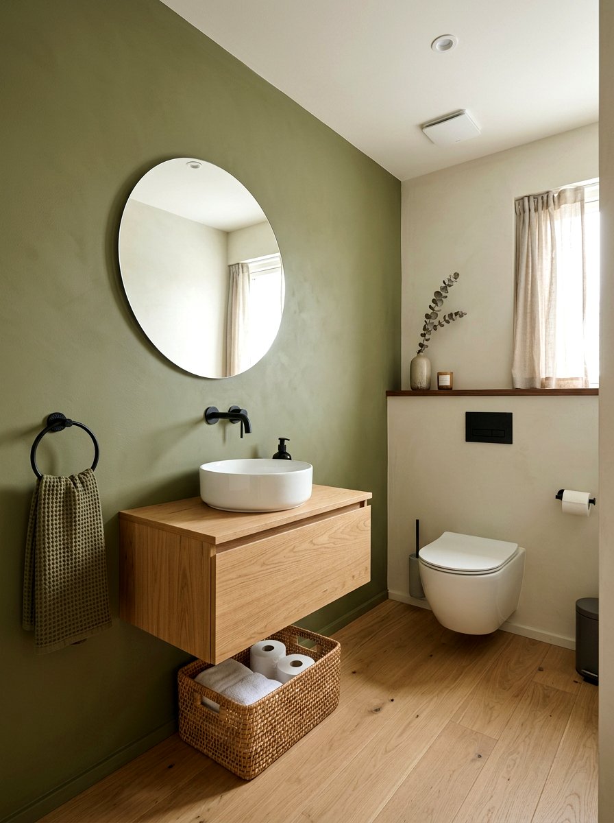 Olive Green Japandi Powder Room - 30 olive powder room ideas