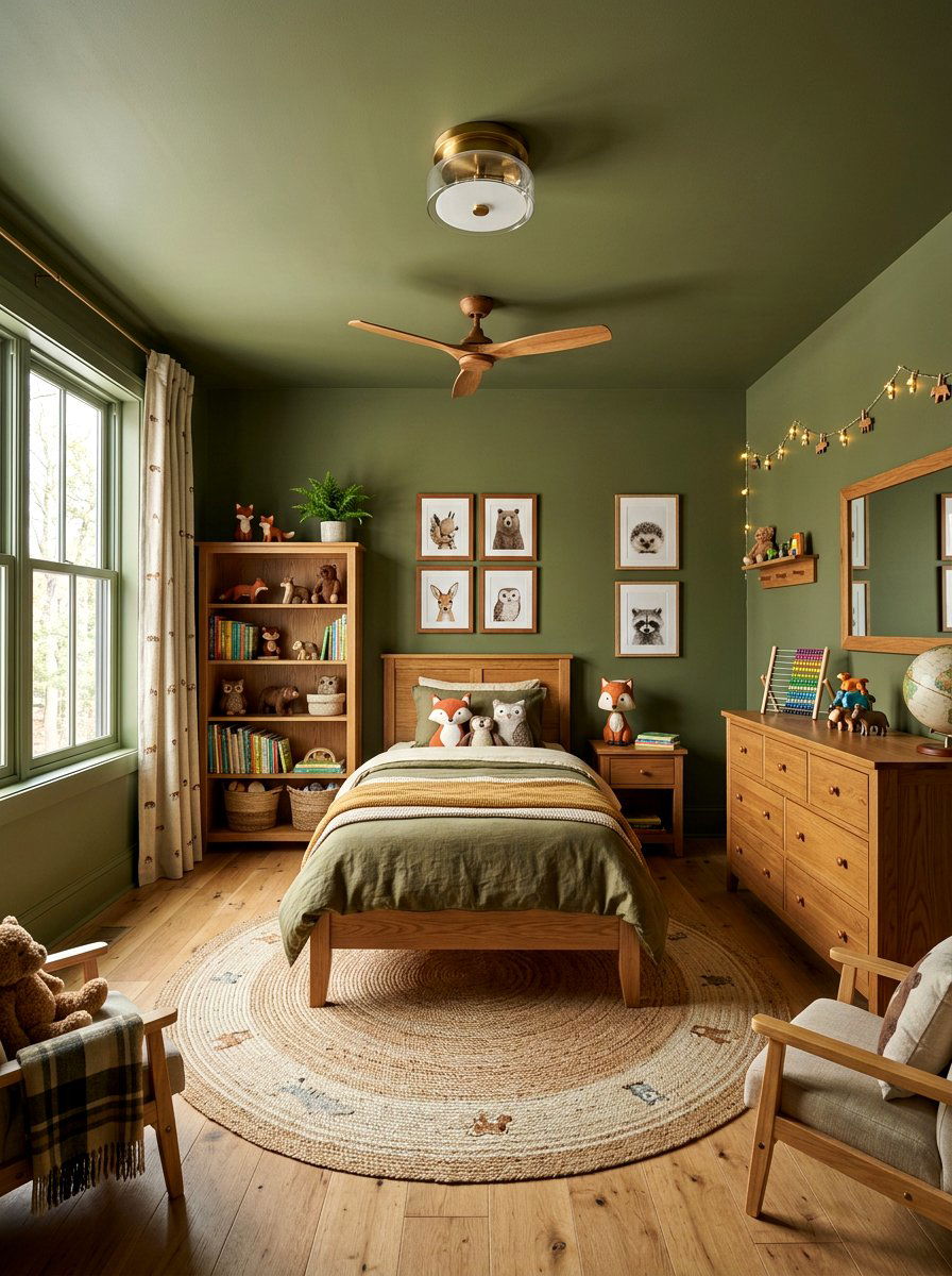 Olive Green Kids Bedroom - 30 color drenched kids room ideas