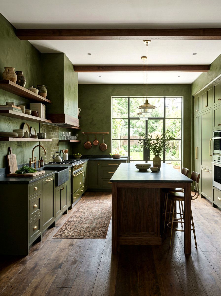 Olive Green Kitchen - 30 tadelakt kitchen ideas