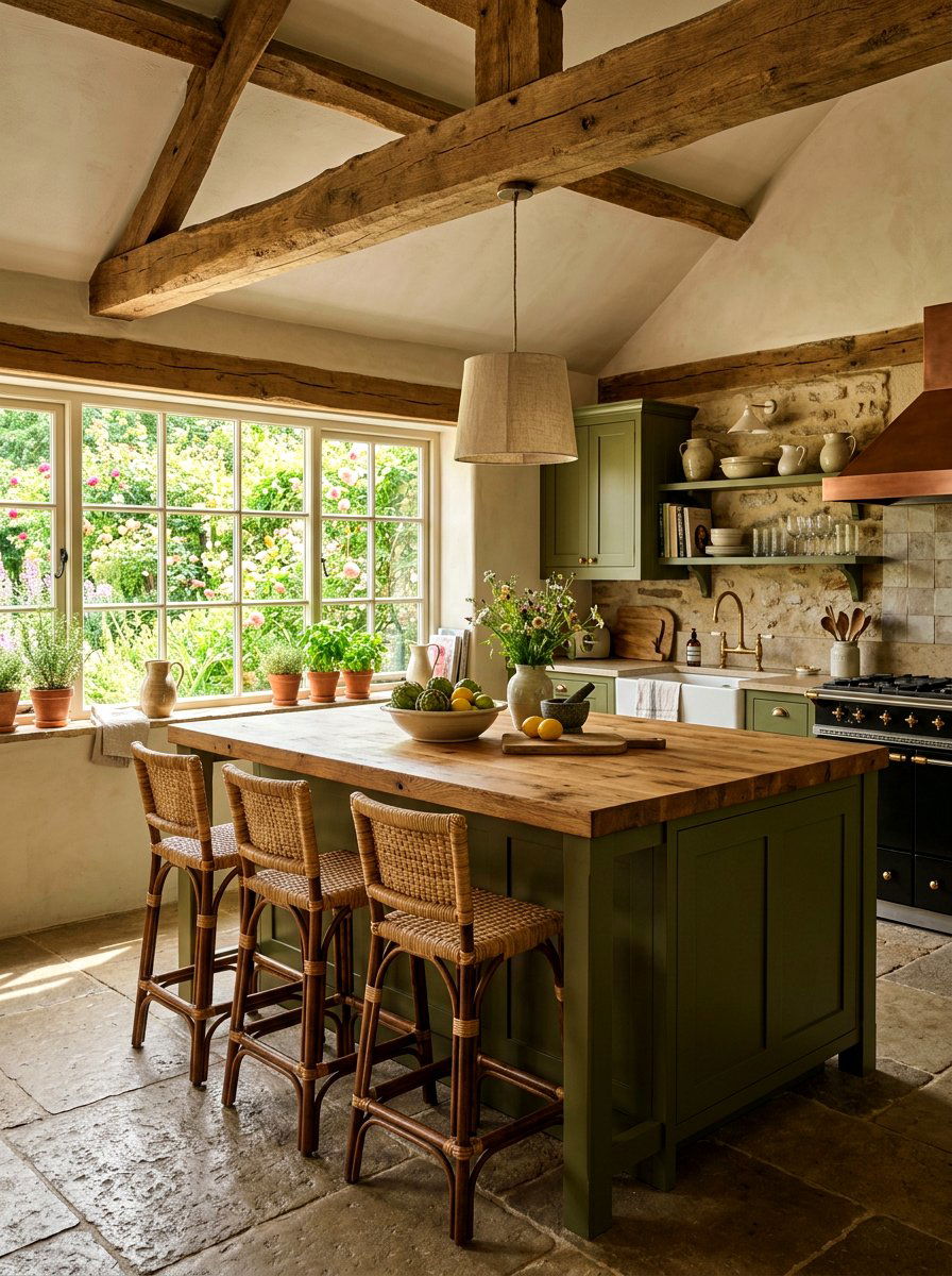 Olive Green Kitchen Island Wood Countertop - 30 dark green kitchen island ideas