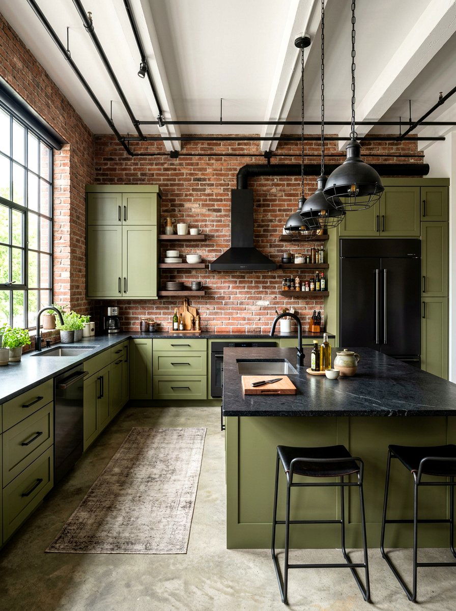 Olive Green Kitchen With Black Accents - 30 olive green kitchen aesthetic ideas