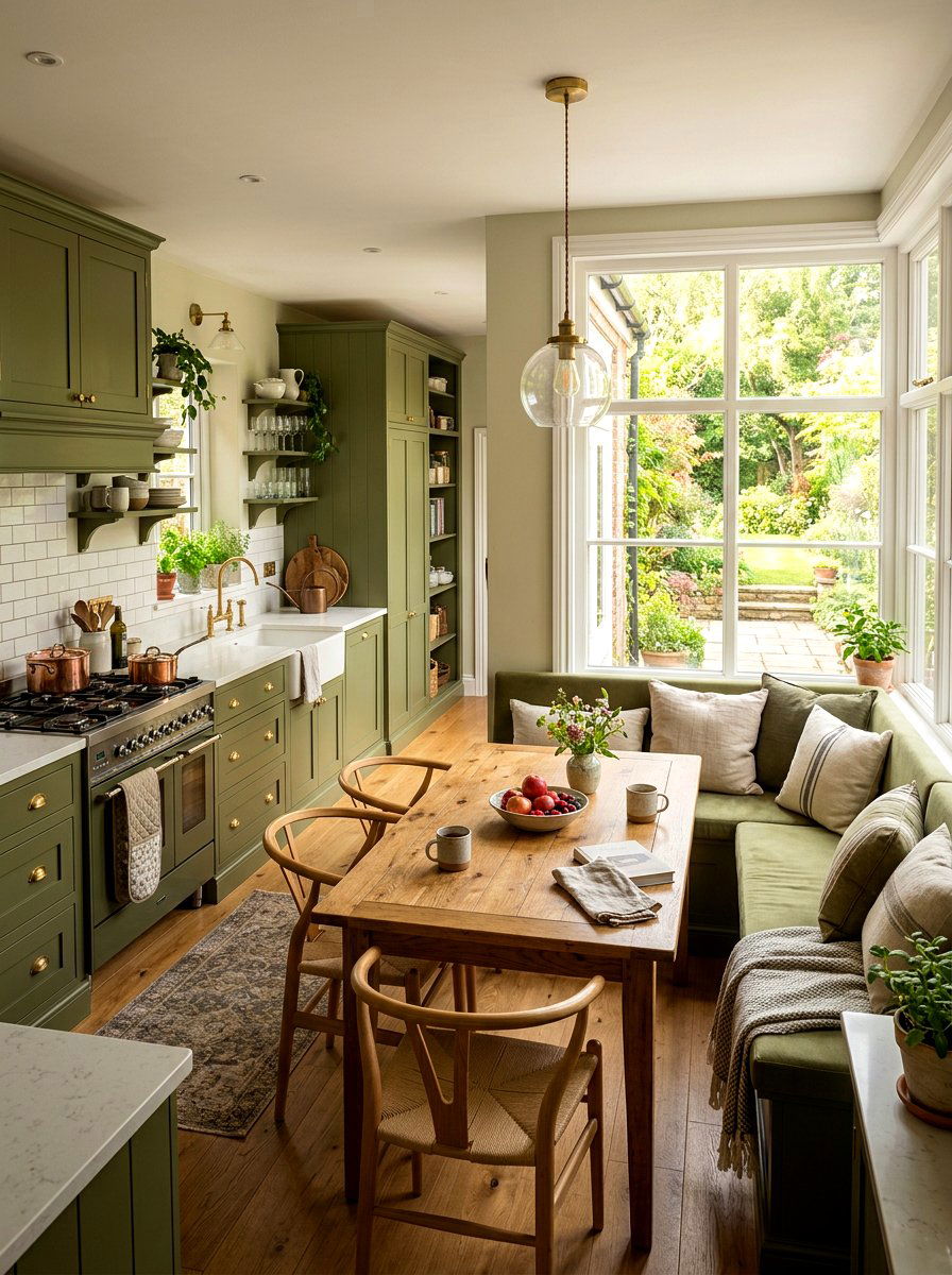Olive Green Kitchen With Breakfast Nook - 30 olive green kitchen aesthetic ideas