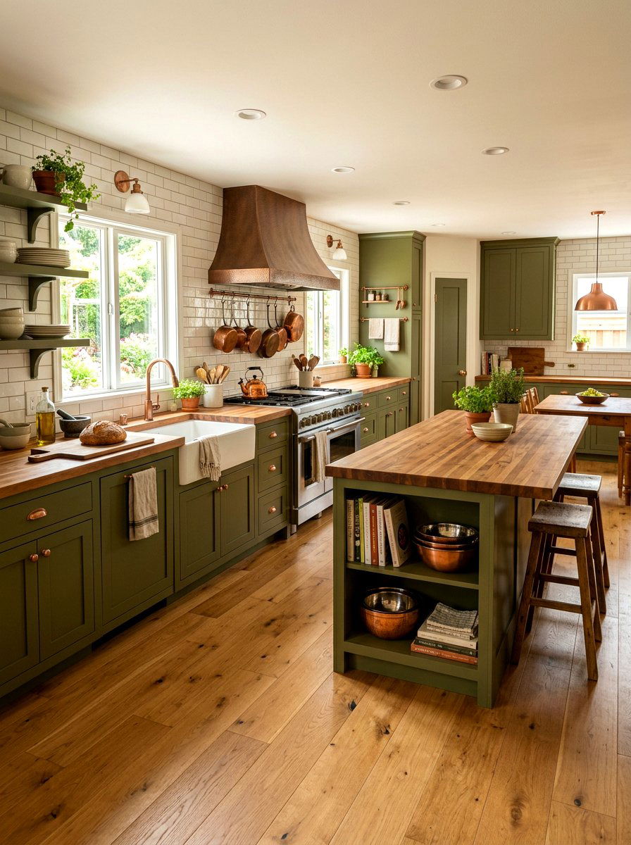 Olive Green Kitchen With Butcher Block - 30 olive green kitchen aesthetic ideas