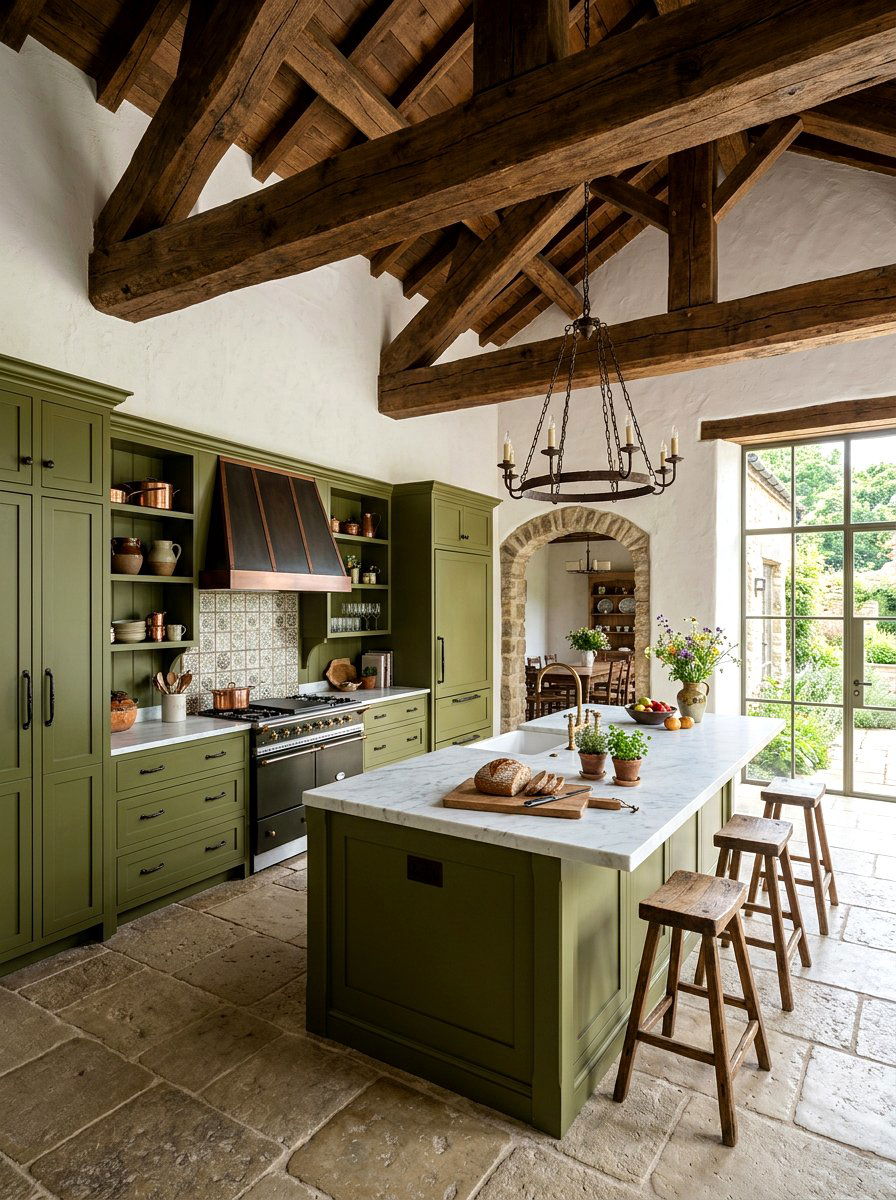 Olive Green Kitchen With Exposed Beams - 30 olive green kitchen aesthetic ideas