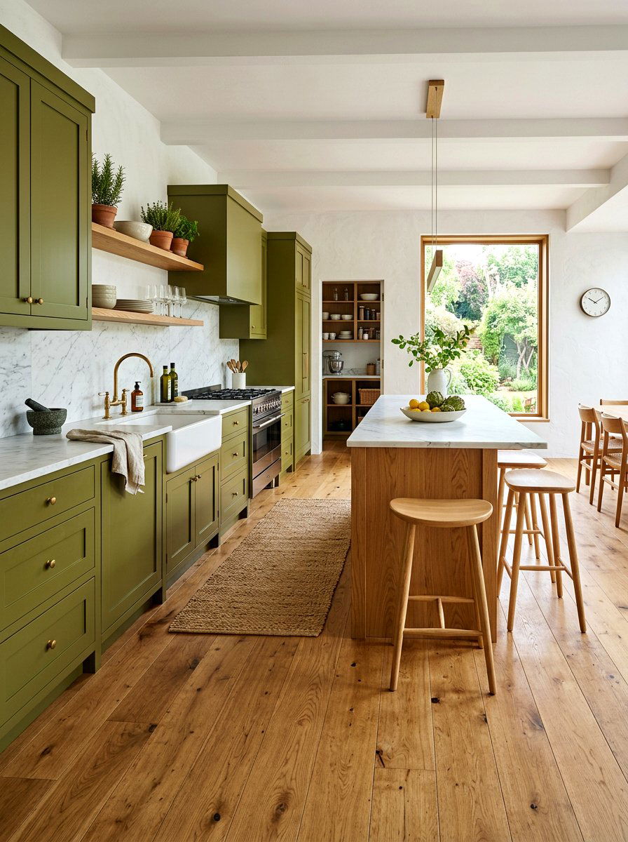 Olive Green Kitchen With Oak Floors - 30 olive green kitchen aesthetic ideas