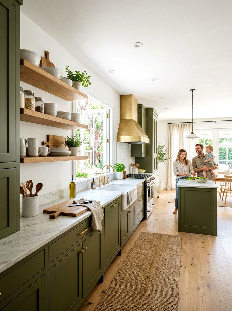 Olive Green Kitchen With Open Shelving - 30 olive green kitchen aesthetic ideas