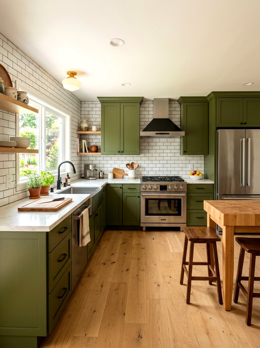Olive Green Kitchen With Subway Tile - 30 olive green kitchen aesthetic ideas