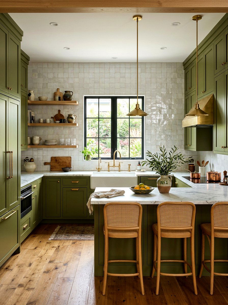 Olive Green Kitchen With Zellige Tile - 30 olive green kitchen aesthetic ideas