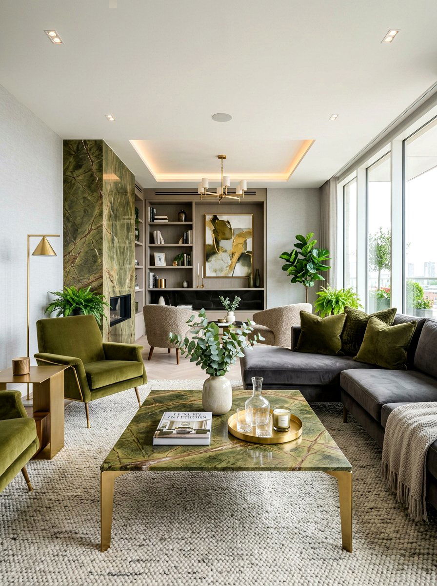 Olive Green Marble Accents - 30 deep olive lounge ideas