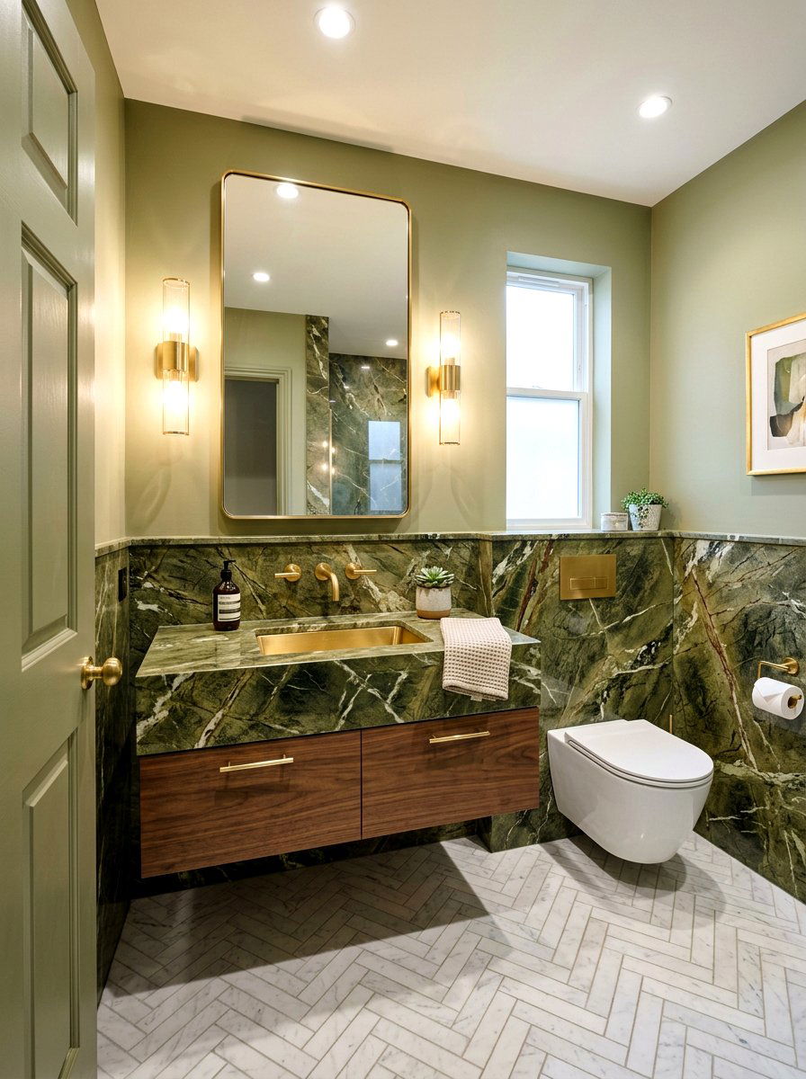 Olive Green Marble Powder Room - 30 olive powder room ideas