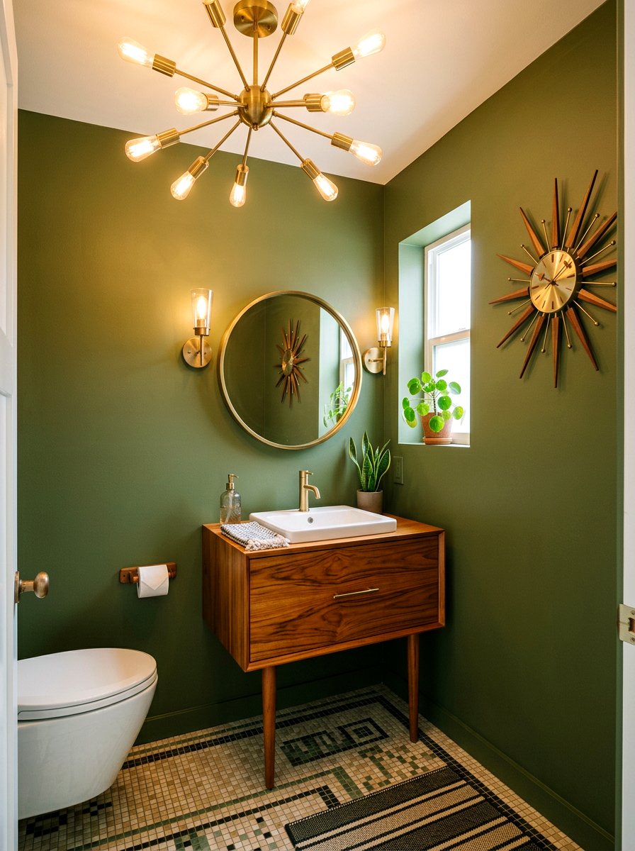 Olive Green Mid Century Powder Room - 30 olive powder room ideas