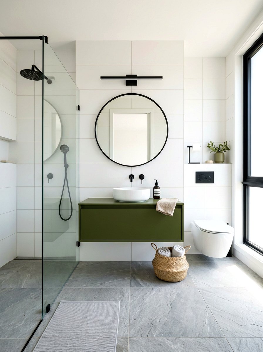 Olive Green Modern Bathroom - 30 green and white bathroom ideas