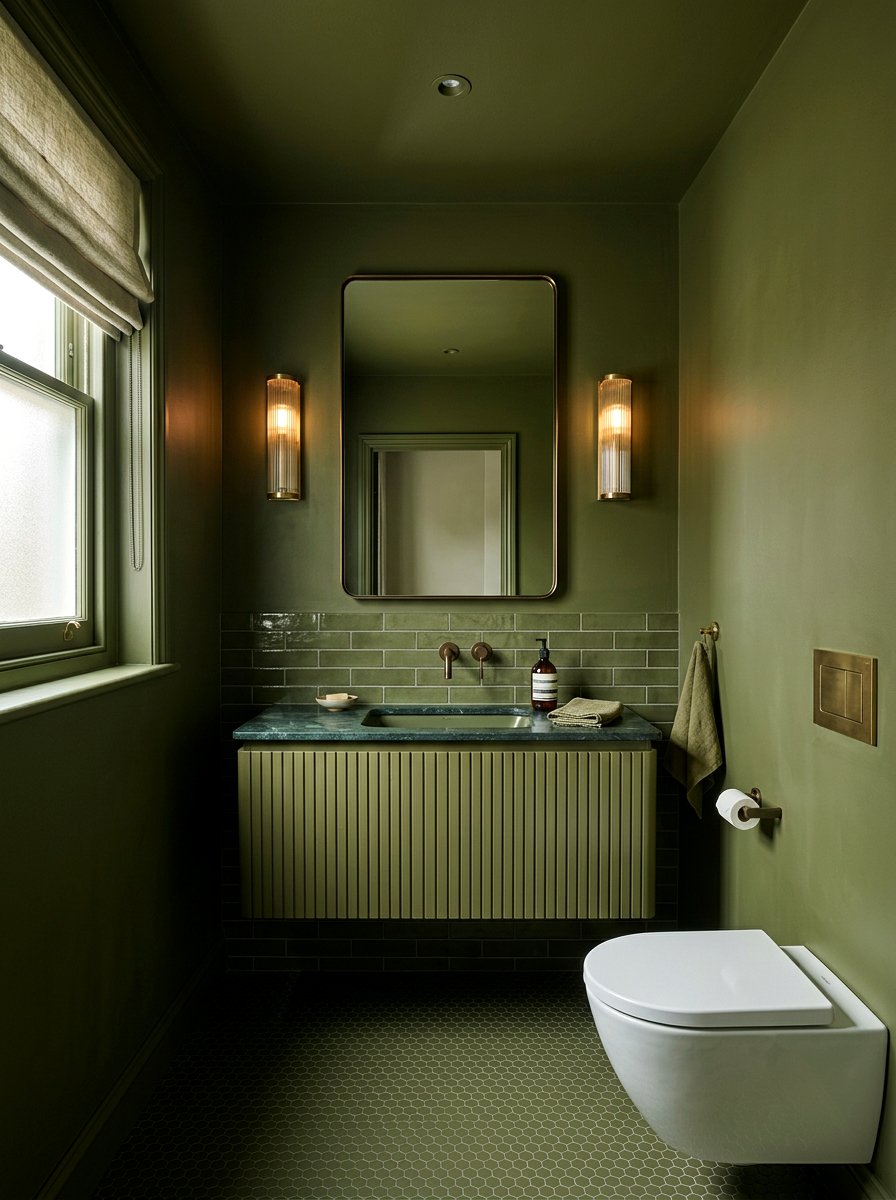 Olive Green Monochrome Powder Room - 30 olive powder room ideas