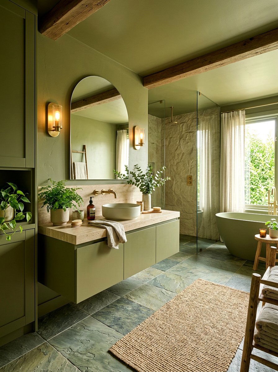 Olive Green Natural Bathroom - 30 bathroom drenching ideas