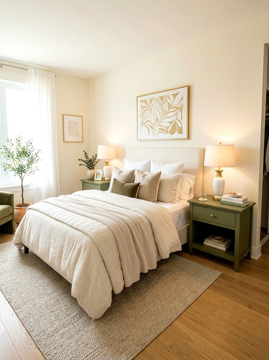 Olive Green Nightstands In Cream Room - 30 olive and cream bedroom ideas