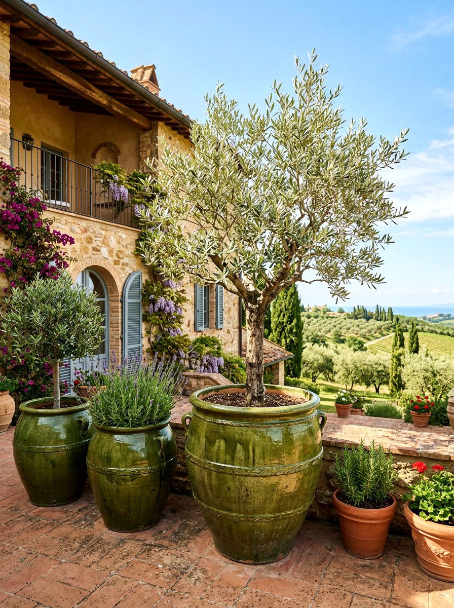 Olive Green Oversized Ceramic Pots - 30 oversized planter curb appeal ideas