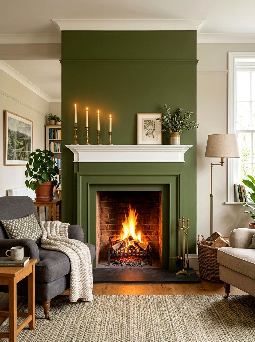Olive Green Painted Fireplace - 30 deep olive lounge ideas