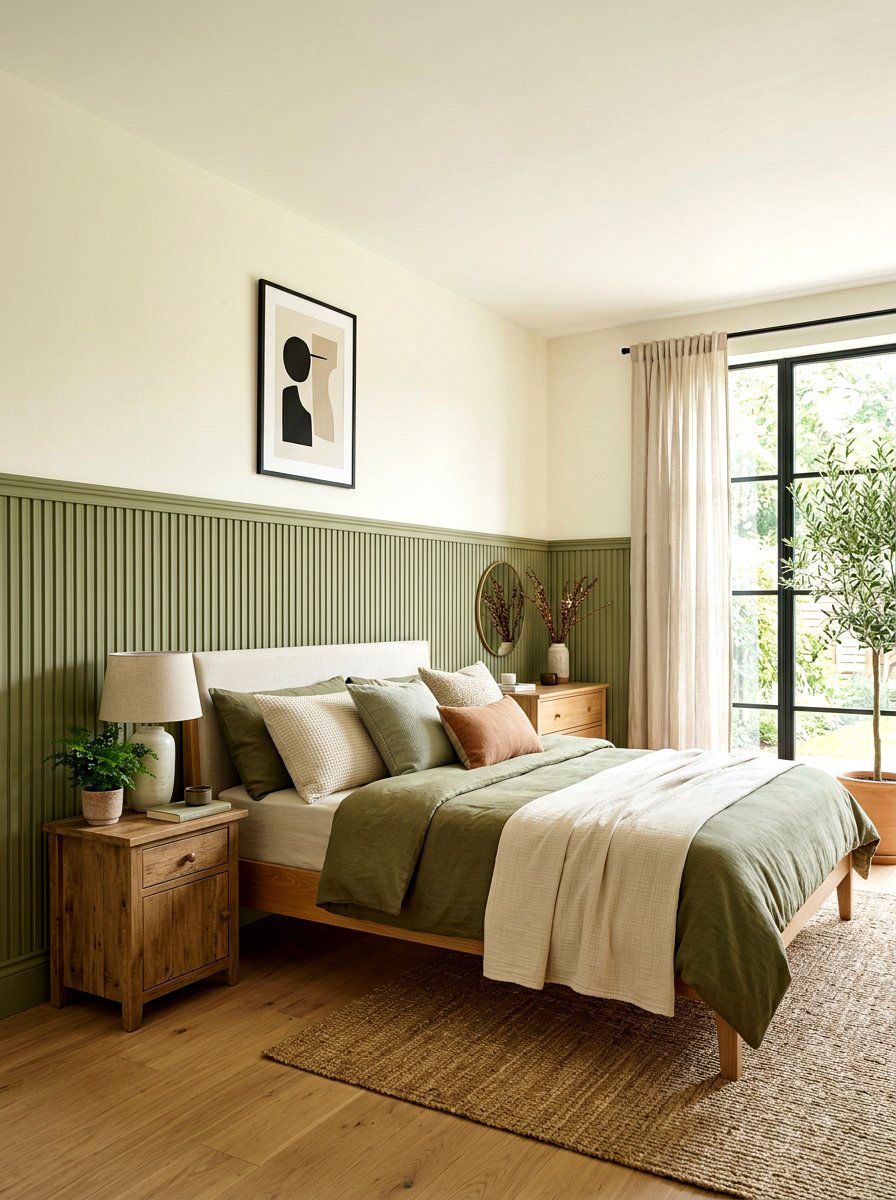 Olive Green Paneling In Bedroom - 30 olive and cream bedroom ideas