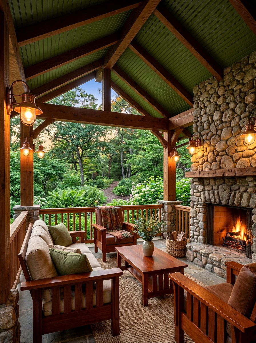 Olive Green Porch - 30 porch ceiling paint ideas