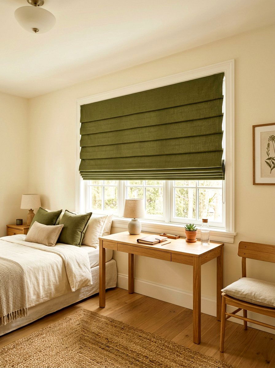 Olive Green Roman Shades In Bedroom - 30 olive and cream bedroom ideas