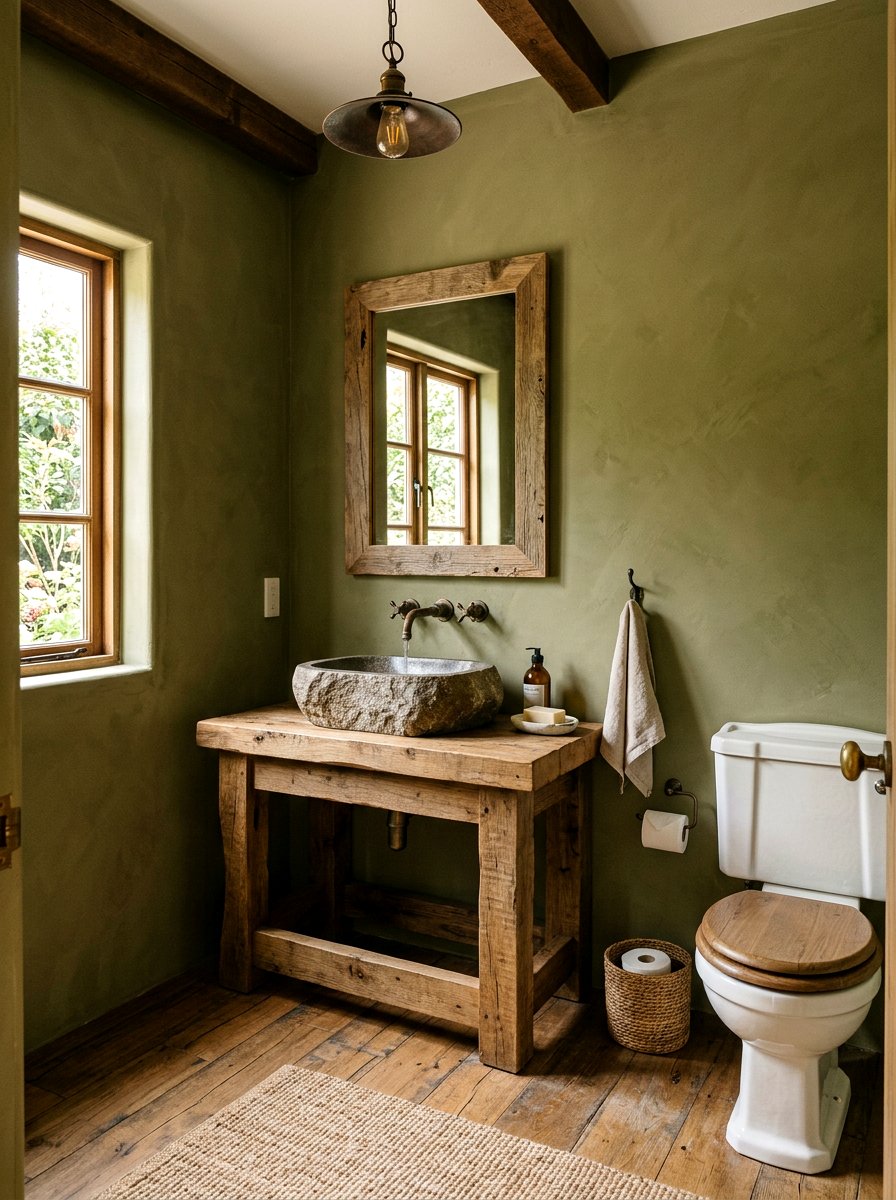Olive Green Rustic Powder Room - 30 olive powder room ideas