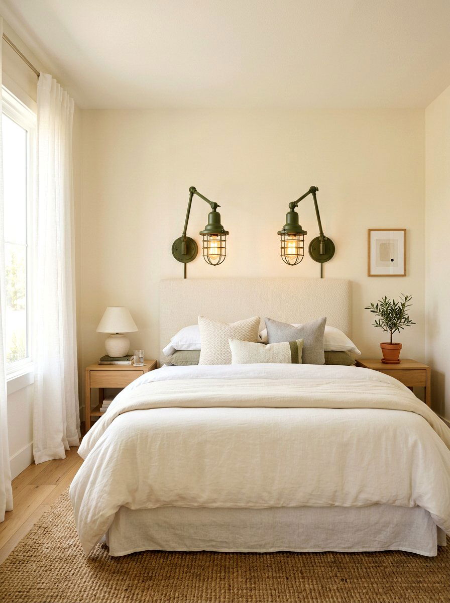 Olive Green Sconces In Cream Bedroom - 30 olive and cream bedroom ideas