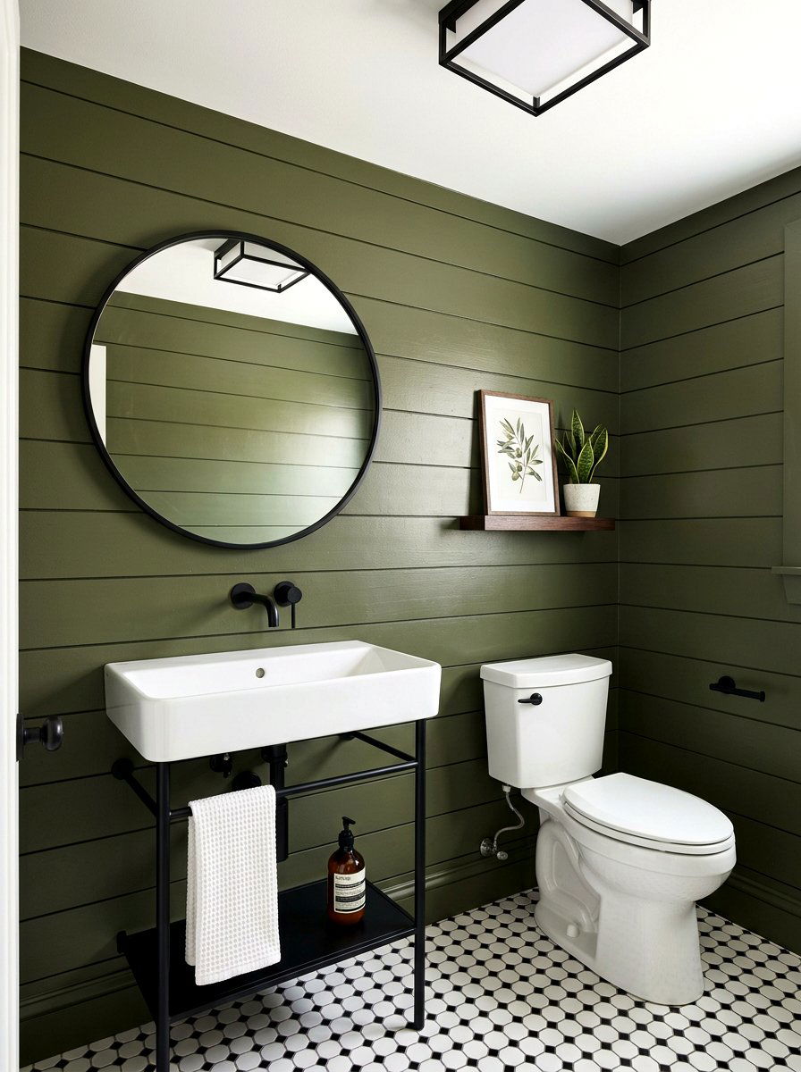 Olive Green Shiplap Powder Room - 30 olive powder room ideas