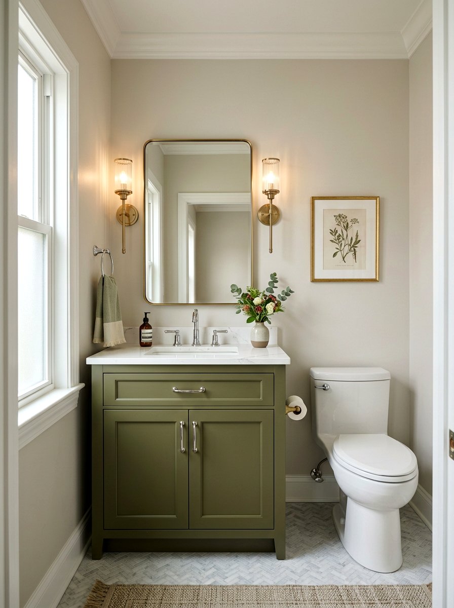 Olive Green Transitional Powder Room - 30 olive powder room ideas