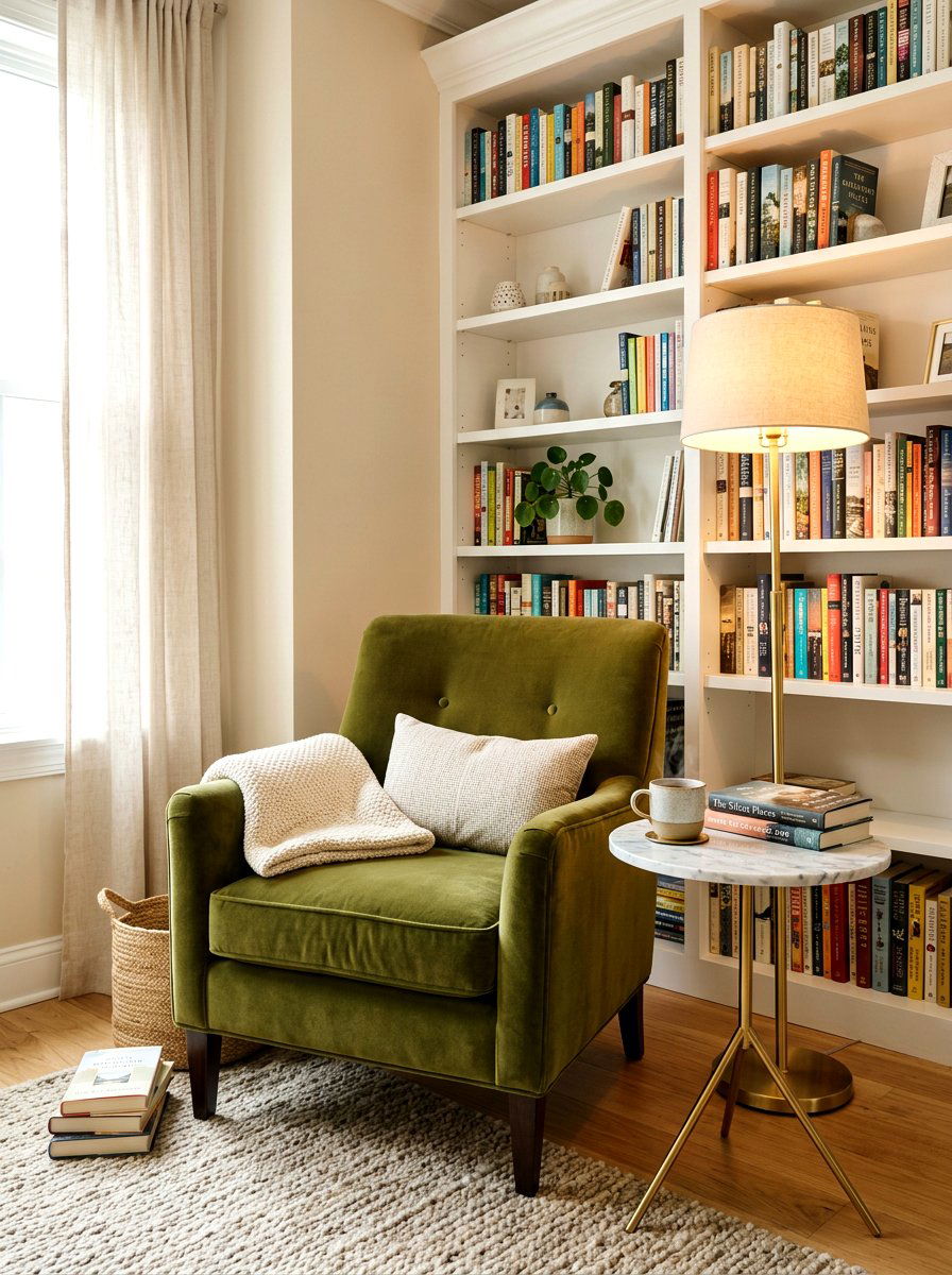 Olive Green Velvet Armchair - 30 deep olive lounge ideas