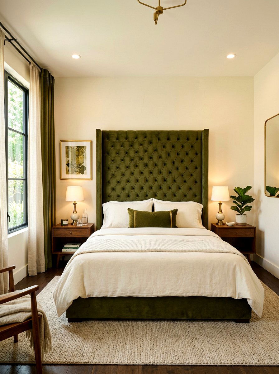 Olive Green Velvet Headboard Bedroom - 30 olive and cream bedroom ideas