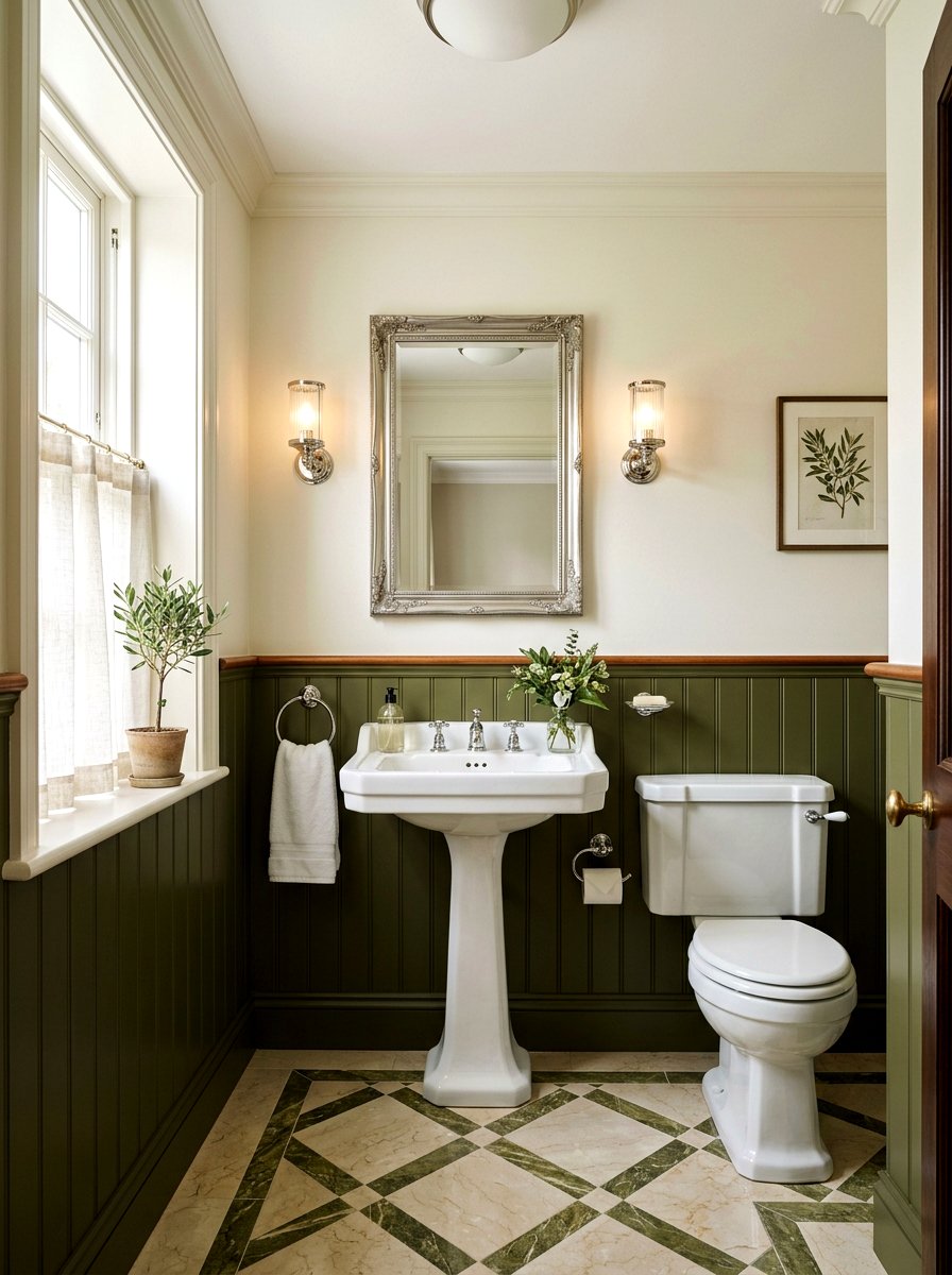 Olive Green Wainscoting Powder Room - 30 olive powder room ideas