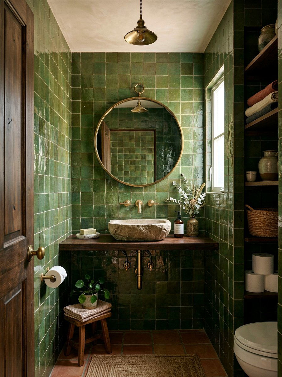 Olive Green Zellige Powder Room - 30 olive powder room ideas