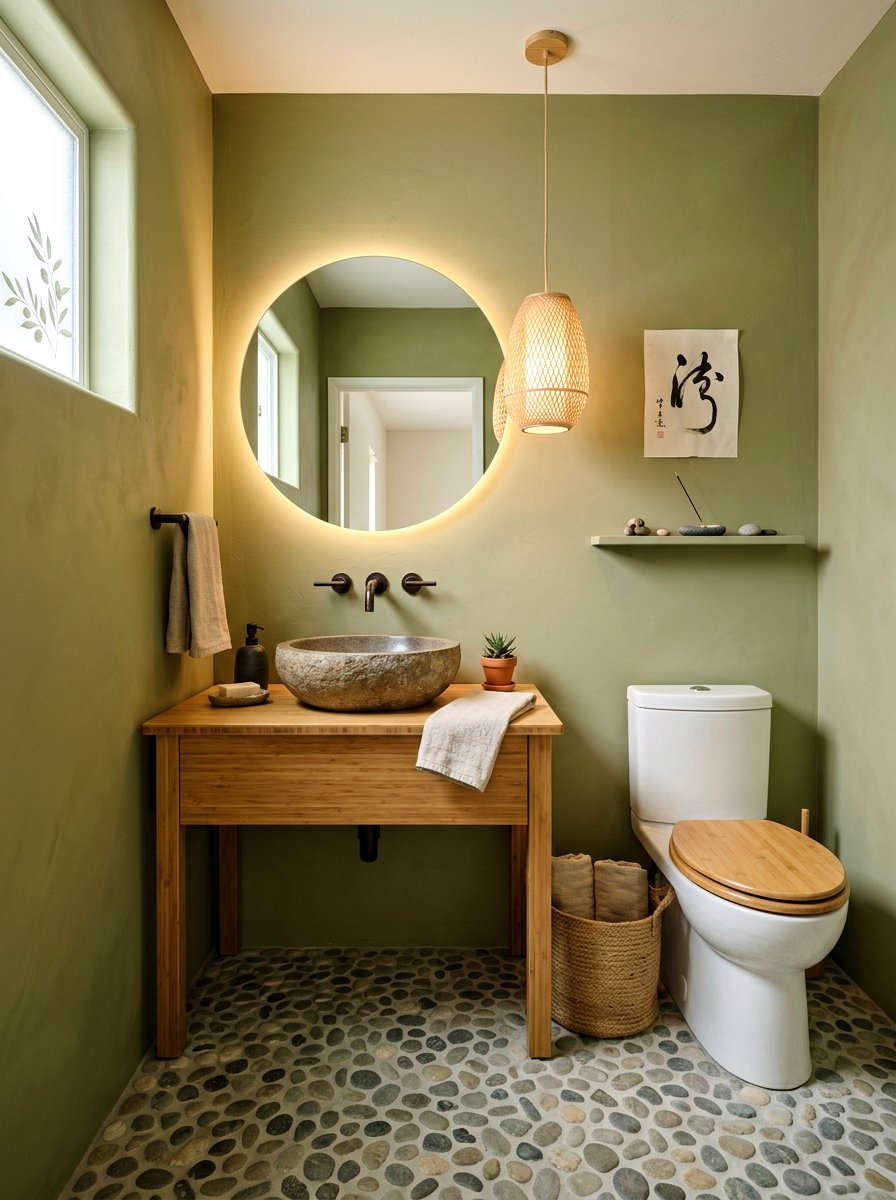 Olive Green Zen Powder Room - 30 olive powder room ideas