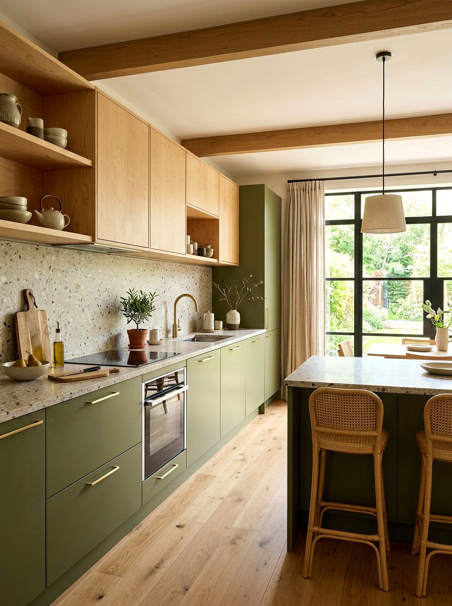 Olive Green and Birch Kitchen - 30 stained and painted kitchen ideas