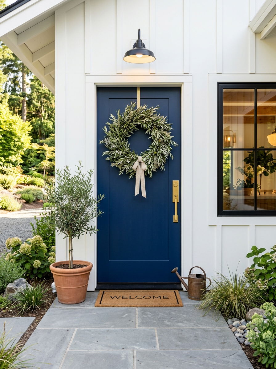 Olive Leaf Wreath - 30 winter greenery decor ideas
